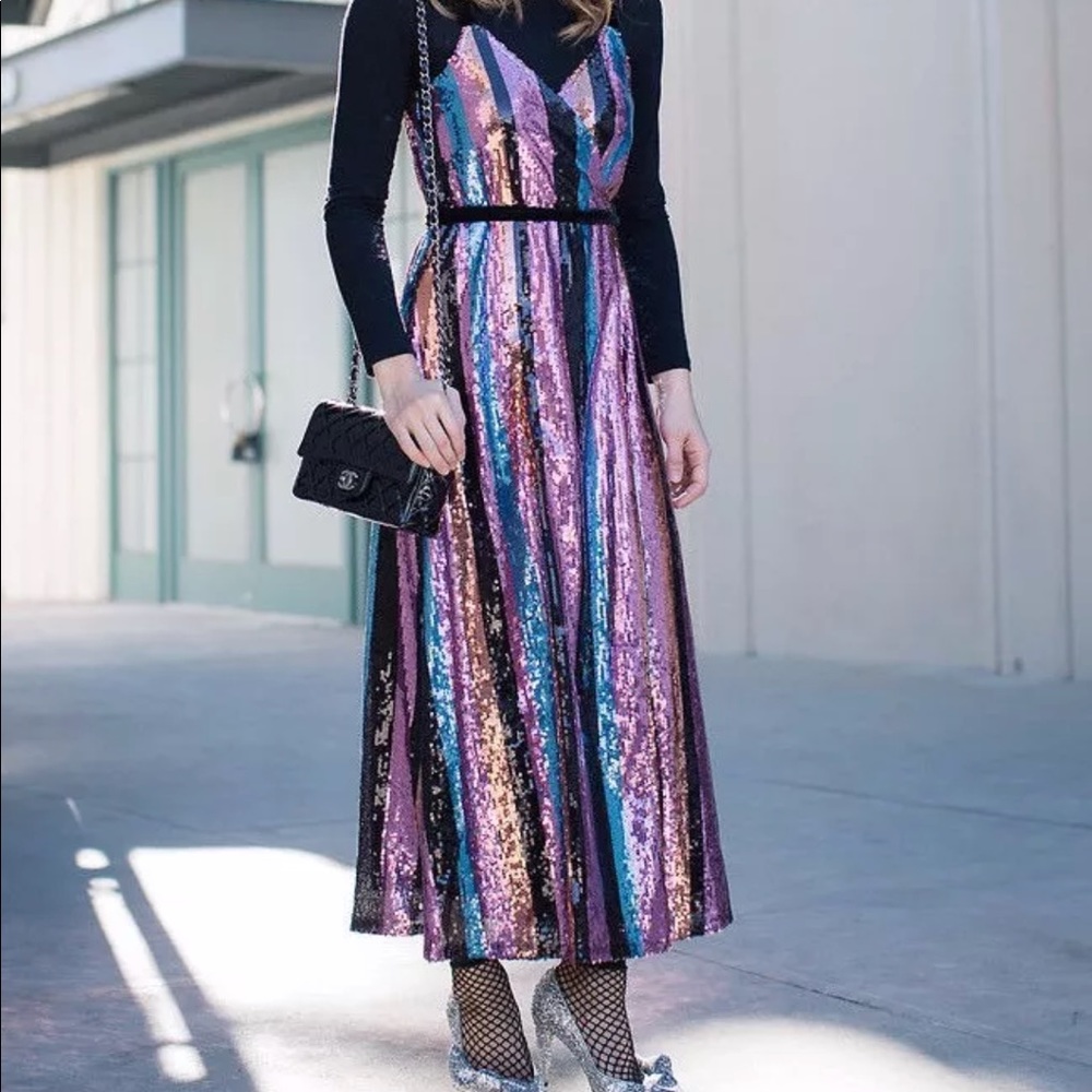 Zara Sequin Stripe Wrap Midi Dress - Picture 2 of 8
